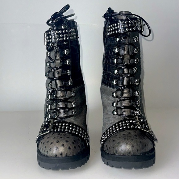 Jeffrey Campbell Women Lilith-2 Grey Exotic Combo Moto Boot 10M - Picture 2 of 9